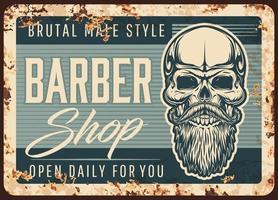 Barbershop, men hairdresser rusty plate vector