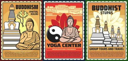 budismo, yoga meditación, tours religiosos vector