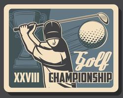 Golf club championship, sport game cup tournament vector