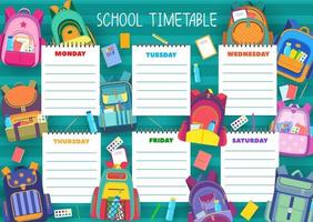 School timetable schedule, education template vector