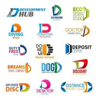 Letter D corporate identity, business icons vector