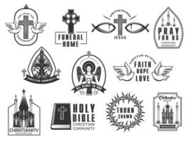 conjunto de iconos vectoriales aislados de religión cristiana. vector