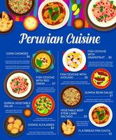 Peruvian cuisine menu, fish, meat, vegetable food vector