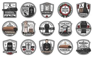 iconos de vector de servicio funerario y funerario