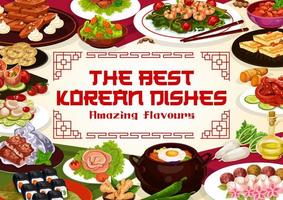 Korean restaurant menu, Asian cuisines dishes vector