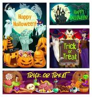 Halloween witch, vampire, wizard, ghosts, pumpkins vector