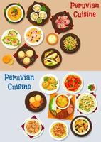 Peruvian cuisine fish, meat and vegetable dishes vector