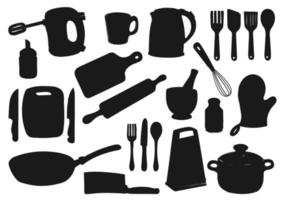 Kitchen utensil, appliance isolated silhouettes vector
