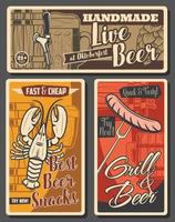 Beer and brewery, snacks vector posters