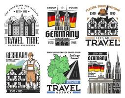 German architecture travel landmark icons vector