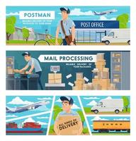 Postmen, post office and parcels. Mail delivery vector