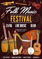 Folk music festival, traditional music instruments vector