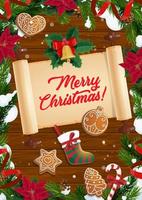 Christmas wreath of Xmas tree and old scroll vector