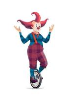 Big top circus cartoon clown on monocycle vector