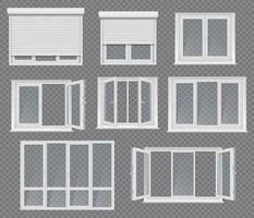 Plastic windows, frames and jalousie vector set