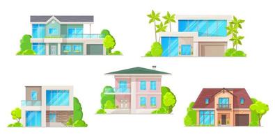 Houses, cottage and apartment building icons vector