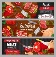 Meat steaks of beef and pork, ckicken and bacon vector