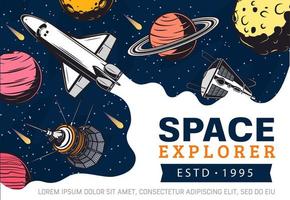 Galaxy spaceship and outer space exploration vector