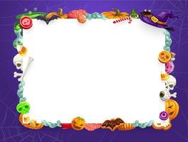 Halloween pumpkins and trick or treat sweets frame vector