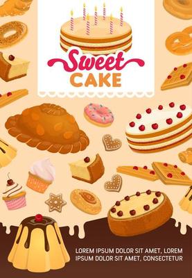 Bakery and pastry desserts, cartoon vector