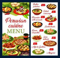 Peruvian fish, seafood, meat and vegetable dishes vector