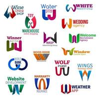 Corporate identity letter W business icons. vector