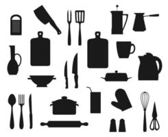 olla, cuchara, tenedor, cuchillos. utensilios de cocina vector