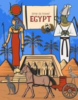 Ancient Egyptian gods, Sphynx, pyramids and temple vector