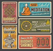 Buddhism yin yang, lotus, Buddha and dharma wheel vector