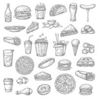 Fast food burgers, drinks and desserts vector