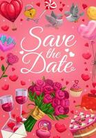 Save the Date, wedding ring and heart balloons vector