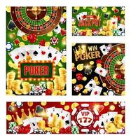 carteles de casinos rueda de la fortuna, cartas de póquer vector