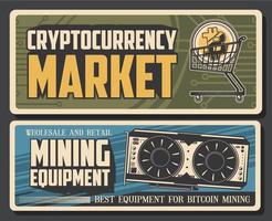 Bitcoin in shopping cart and graphic card vector