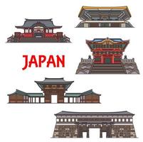 Japanese travel landmark icons of temple pagoda vector