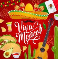 cinco de mayo fiesta mexicana sombrero y maracas vector