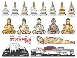 Tibet Buddhism stupas, Buddha poses vector