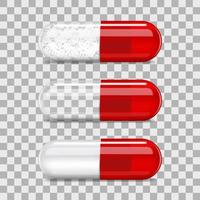 Red transparent pill capsule 3d realistic mockup vector