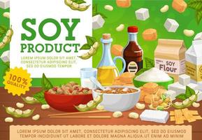 Soy products, organic soybean vegan food vector
