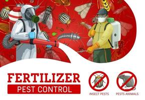 Pest control service, workers spraying insecticide vector