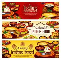Indian food menu, authentic India restaurant dish vector
