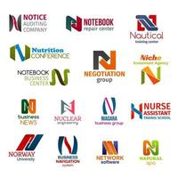 Letter N corporate identity, business icons vector