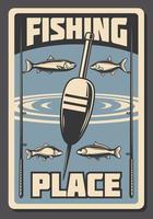 cartel retro del vector del anuncio de la pesca en el mar
