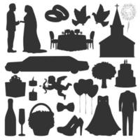 Wedding, love, marriage ceremony silhouette icons vector
