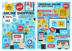 Online shopping and ordering process chart vector
