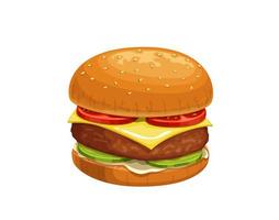 Fast food cartoon cheeseburger, isolated hamburger vector