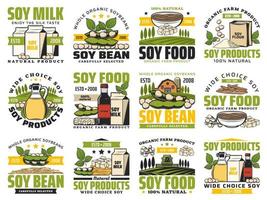 Soy milk and organic soybean vegan products vector