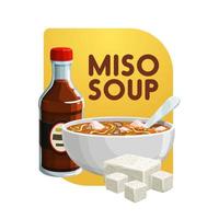 cocina japonesa sopa de miso, productos alimenticios de soya vector