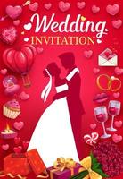 invitación a la fiesta de bodas, novia y novio, amor vector