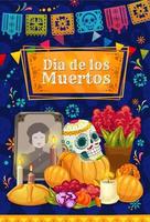 día mexicano de los muertos calavera de azúcar en el altar vector