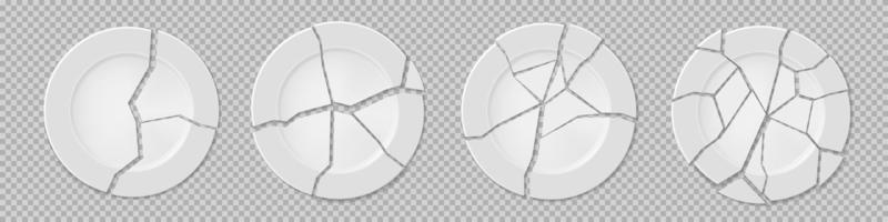 Ceramic broken plates with cracks, damaged dishes